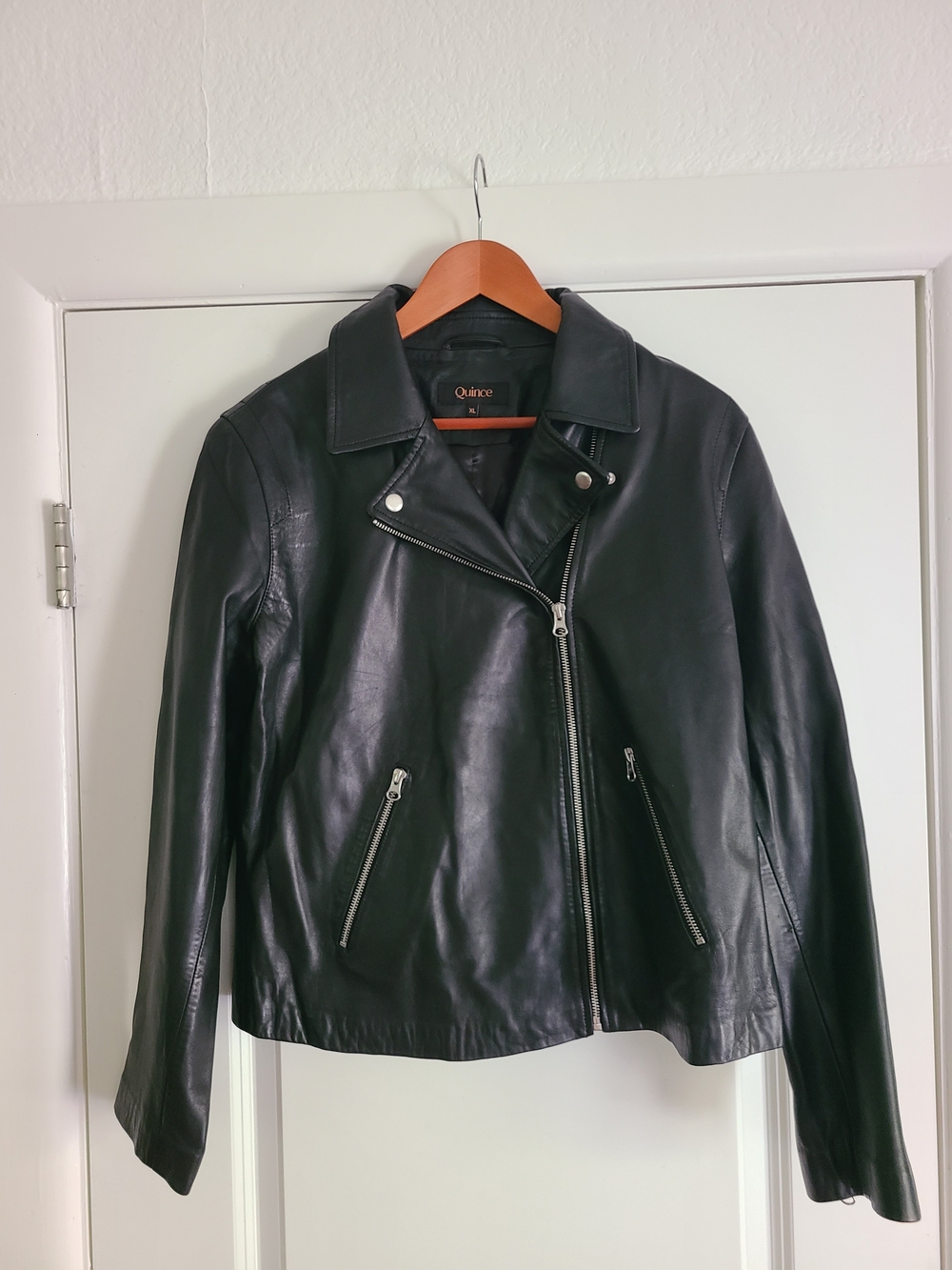 Quince Black Leather Asymmetrical Moto Jacket XL